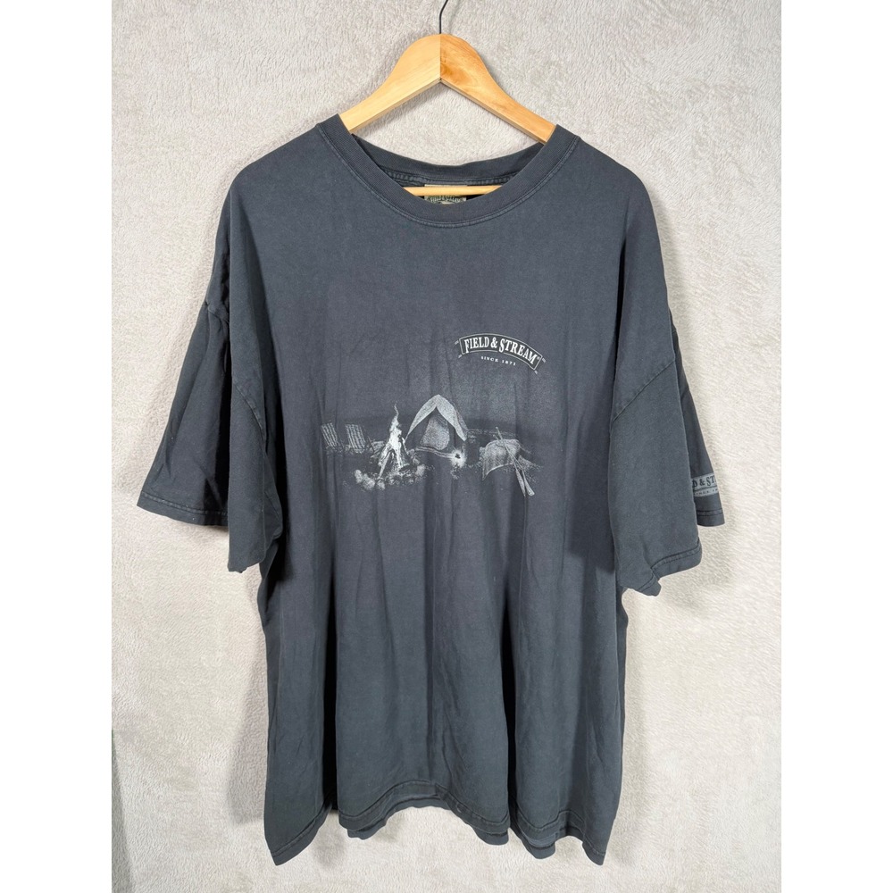 Field & Stream Mens 3XL Faded Black Camping Graphic T-Shirt Short Sleeve Cotton